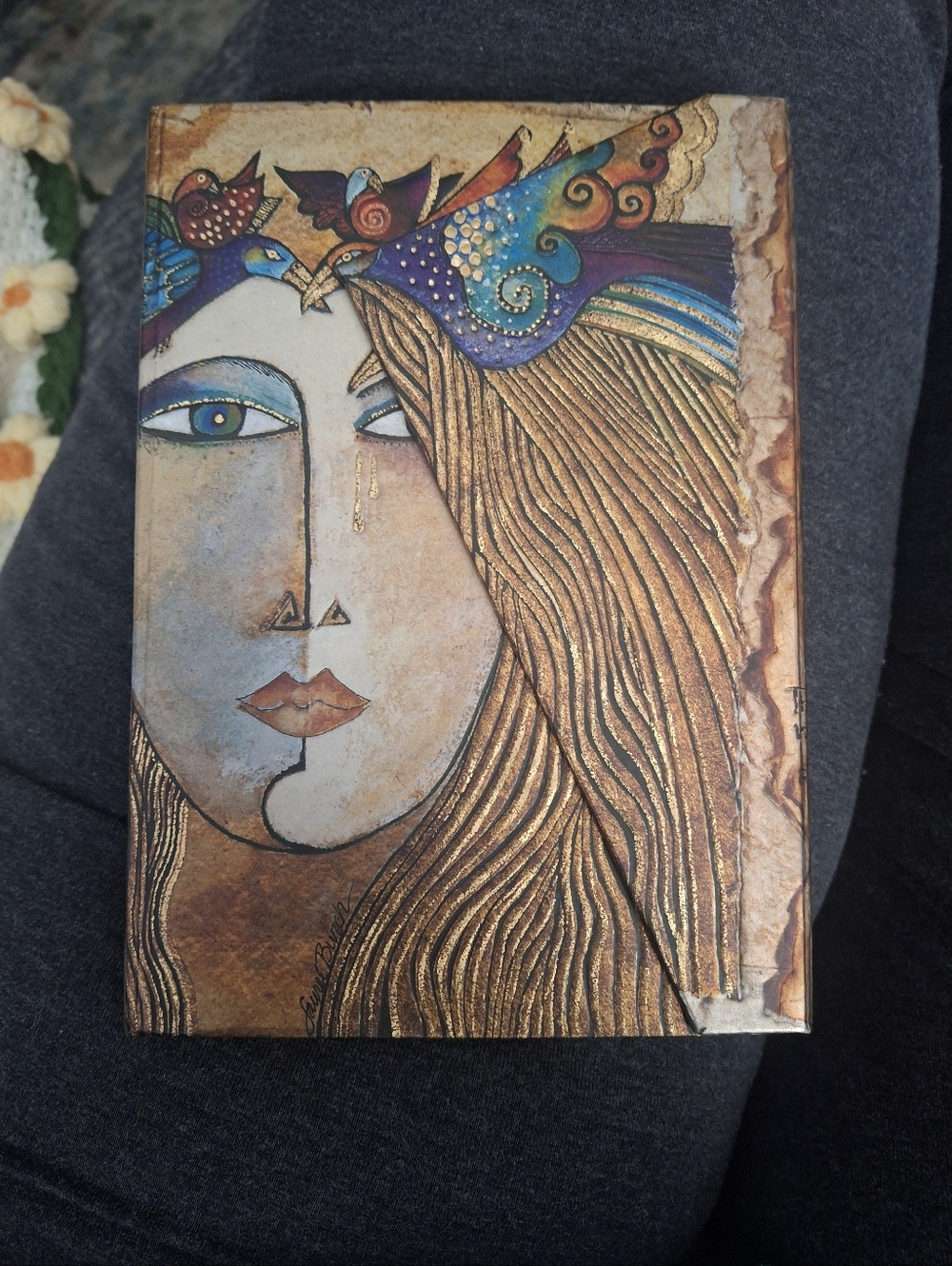 Laurel Burch Handcrafted Gold-Toned Woman Portrait Art Journal